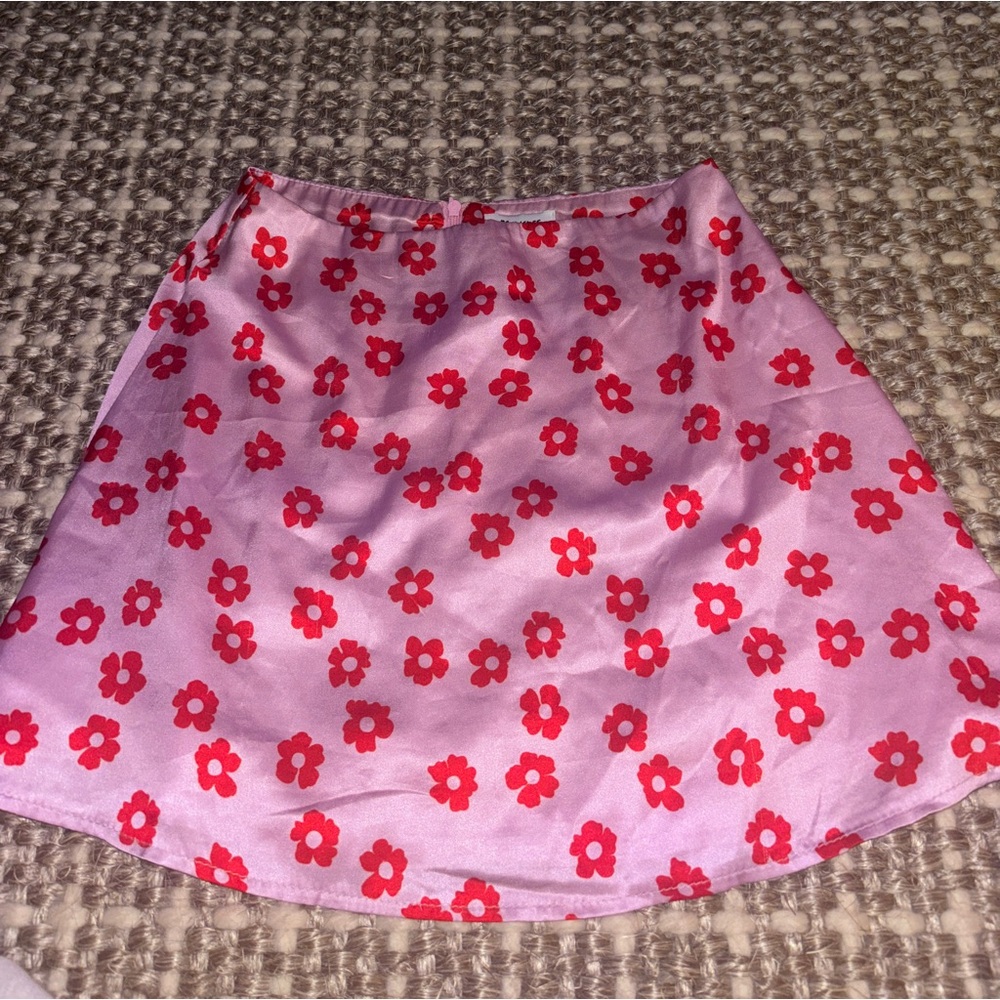 Princess Polly Red/Pink Floral Silk Skirt Womens US 2